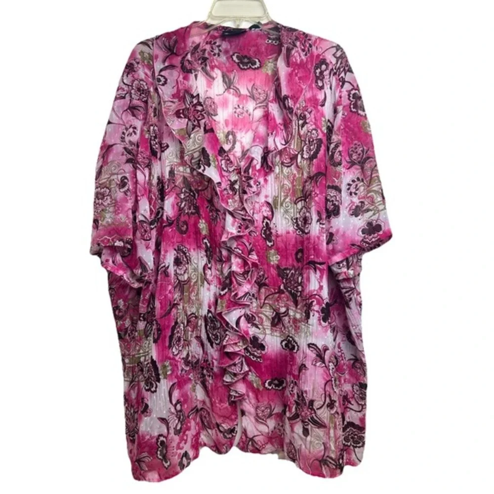 Maggie Barnes Women's Semi Sheer Floral Tunic Top Size 4X Flowy Fairy Boho Artsy